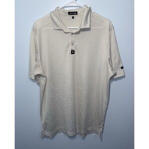 BAD BIRDIE Men's Polo Shirt Golf Logo Solid‎ Pattern Cream Short Sleeve Size L